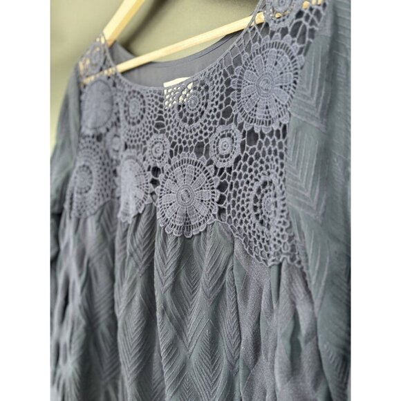 Holding Horses Anthropologie Womens Agusta Crochet Swing Tunic Dress L Navy Blue - Picture 4 of 13